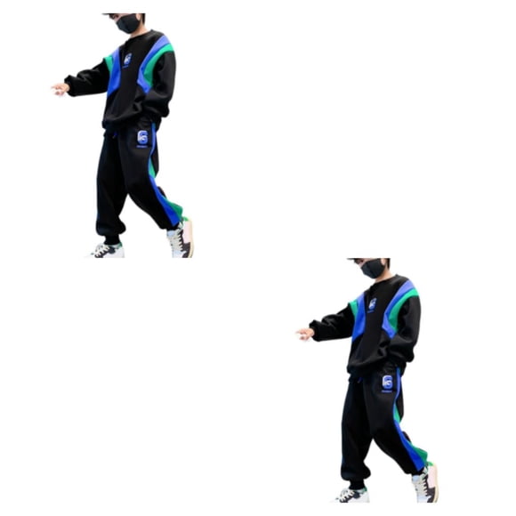 Qarigey Conjunto de ropa de otoño para niños, camiseta con letras bordadas para niños, pantalones, chándal de estilo informal de empalme Negro ciento cincuenta 2piezas