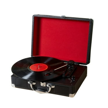 Vinyl Record Player Vintage 3-Speed Turntables Bluetooth Portable Suitcase Record Player with Built-in Speakers, Belt-Driven, with Line Out Headphone Jack, Black
