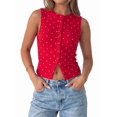 thumbnail image 3 of Women Polka Dot Button Down Tank Tops Sleeveless Crew Neck Slim Fit Crop Vest Going Out Clothes Big Red - in Stock L, 3 of 9