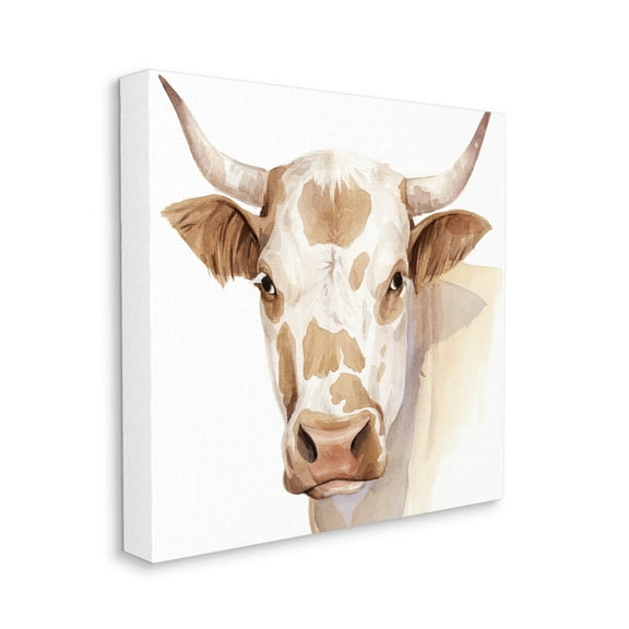 Spotted Brown Cow Portrait Soft Tones Animals & Insects Gallery-Wrapped Canvas Print Wall Art, 17x17