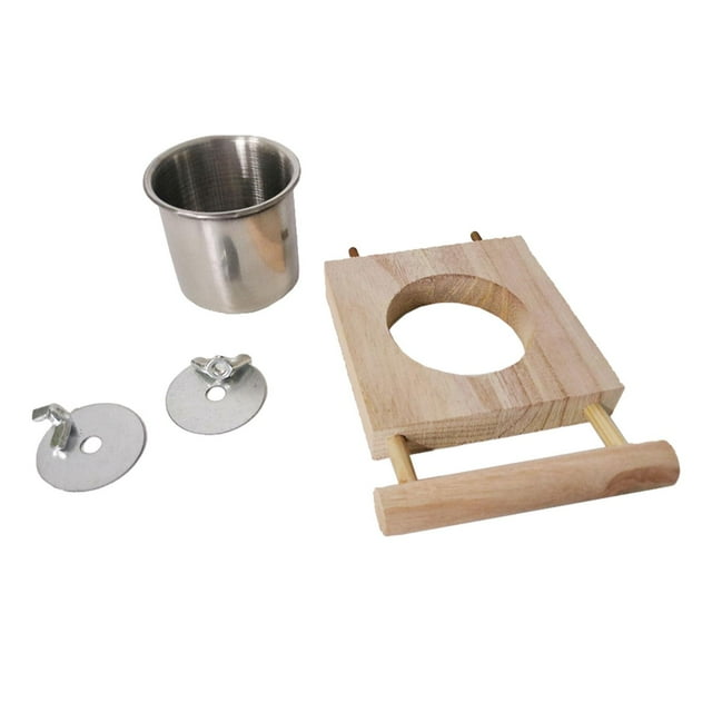 Comedero para pájaros, cuencos de alimentación colgantes, soporte de percha de madera, suministros de alimentación y riego para conures, loros, cacatú Yuyangstore Comedero para pájaros