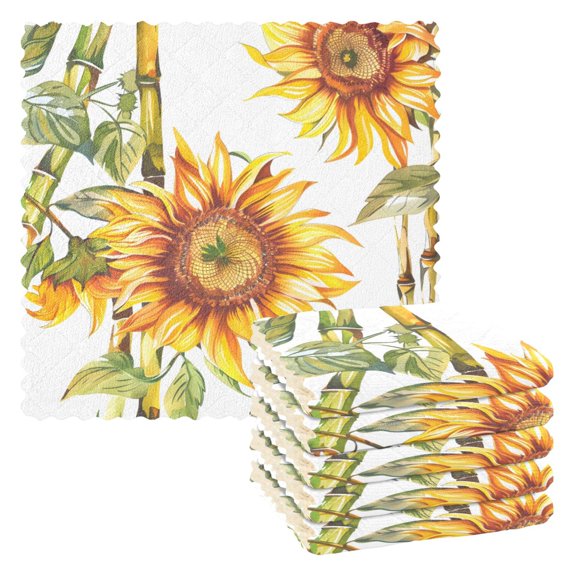 Kitchen Dish Towels Soft Absorbent Dish Cloths 11"x11" Sunflower and Bamboo 6 Packs
