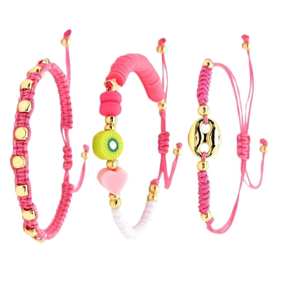 3pcs Colorful Fruit Polymer and Bead Bracelet Set Decoration for Women