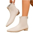 thumbnail image 2 of Dasayo Wide Calf Woman Boots White Ankle Dress Flat Pointed Toe Faux Leather Boots Womans Shoes 42, 2 of 9