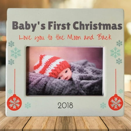 Baby's First Christmas - 2018 Baby Picture Frame - I Love You to the Moon and Back Christmas Photo Plaque