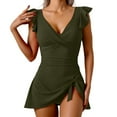 thumbnail image 1 of JAKANYQ Robe de Bain Maillot de Bain à Volants pour Femmes Robe de Bain Nouée Col en V Jupe de Bain Mode Plage Maillot de Bain, L, 1 of 6