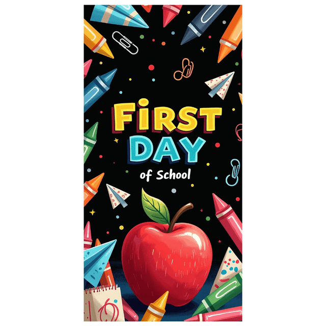 Colorful Backdrop Banner with Apple and School Elements for First Day of School Party Supplies Photography Props Decorations School Events Classroom Decor Back to School Celebrations