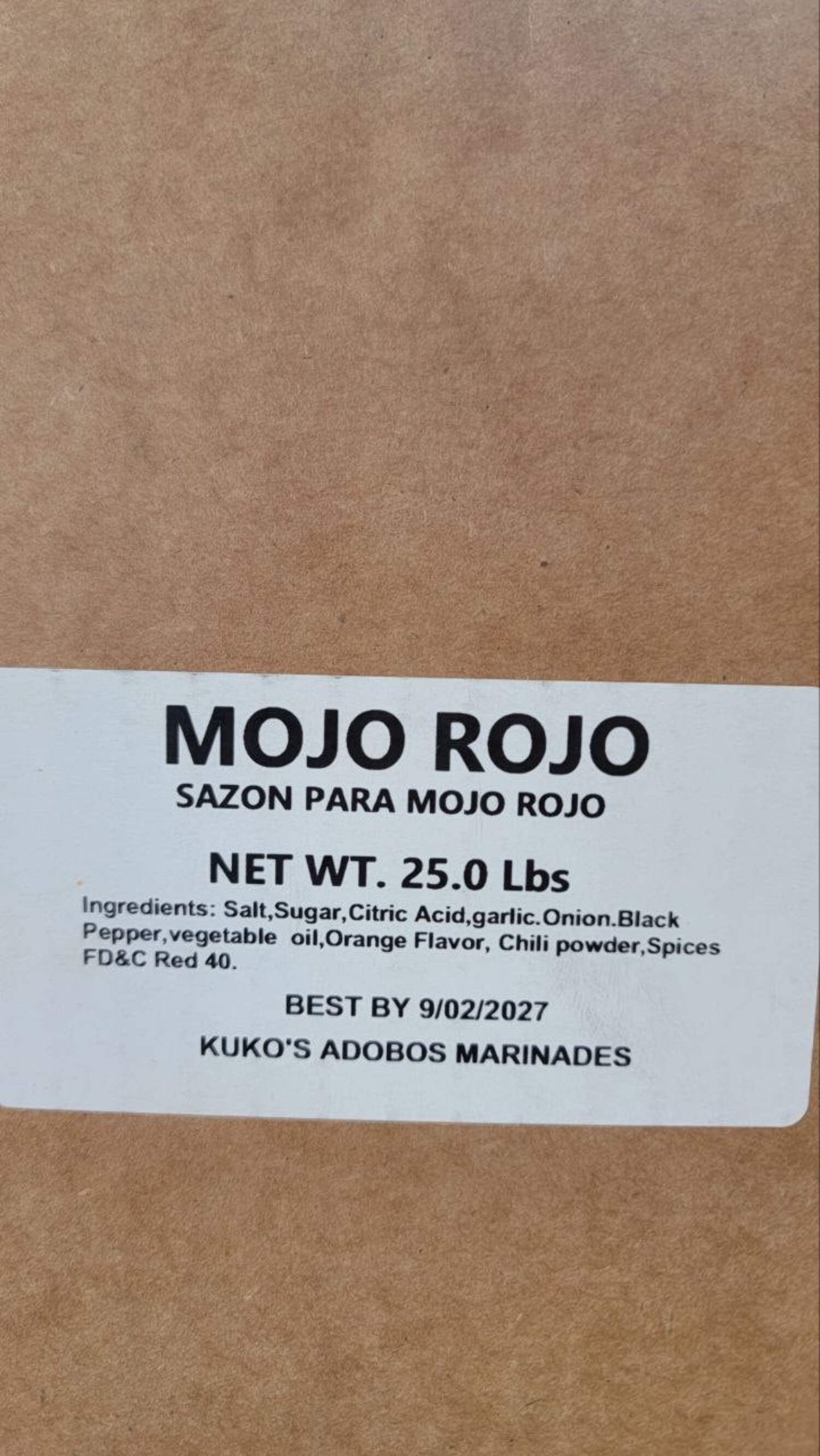 Mojo Rojo Polvo Sazonador 25lbs 10lbs Seasonings