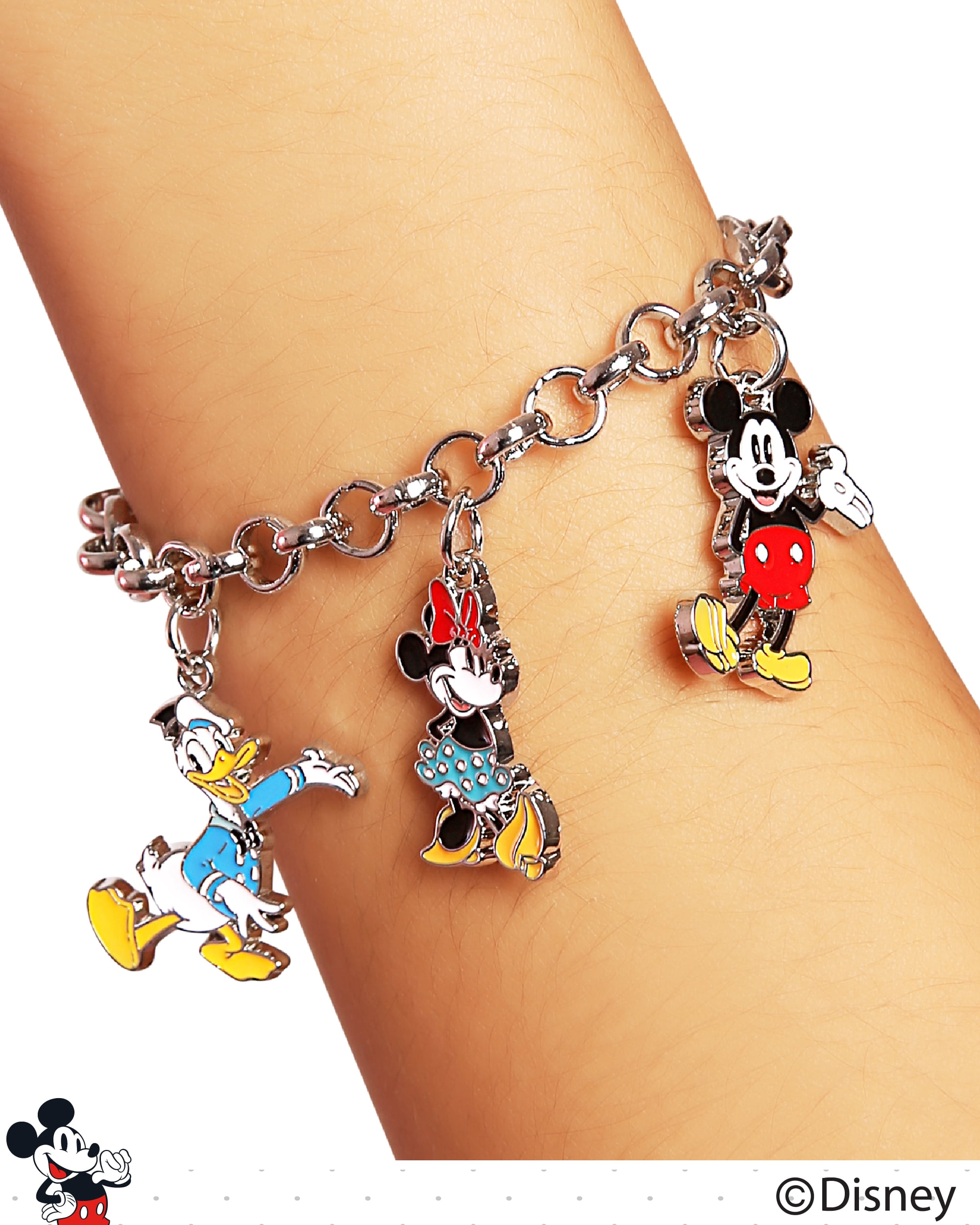 Mickey Mouse and Friends Charm Bracelet Official License, 6.75+1" Disney Charm Bracelet for Women