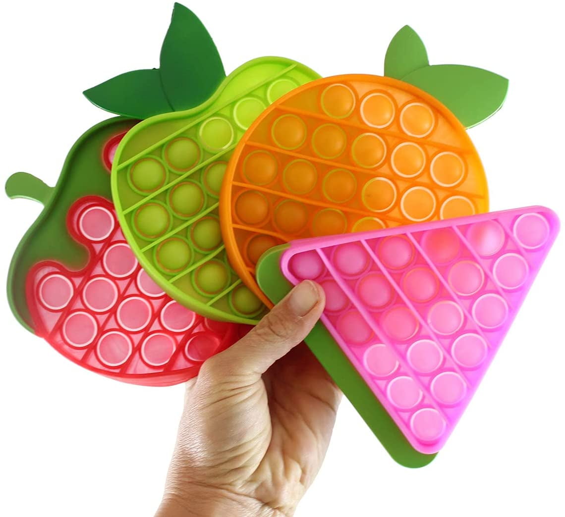 ALL 4 Cute Fruit Shaped Pop Silicone Push Poke Bubble Wrap Fidget Toy