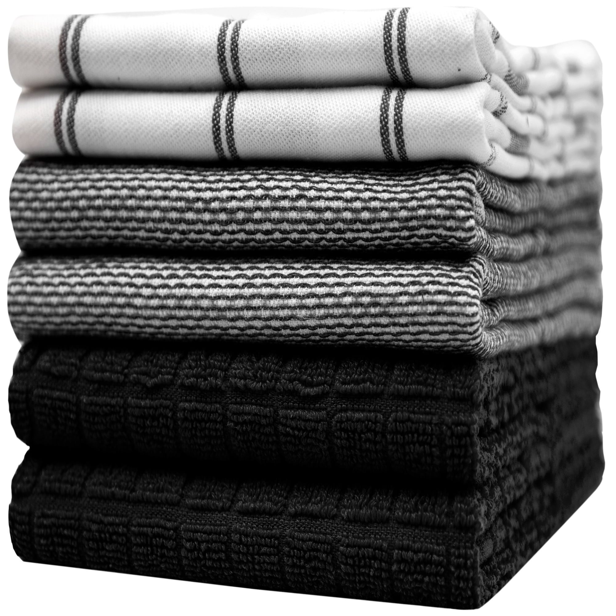 BLACK & Checked  3 Tea Towels Professional 100% Cotton Thick Terry