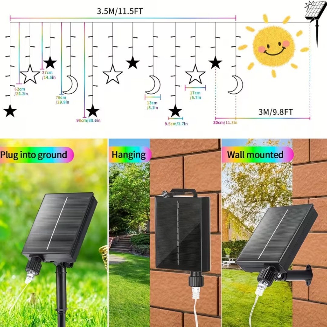 Warm Yellow Curtain Lights With 148 Led Solar Curtain Lights (Usb Charging Type) Including 8 Lighting Modes Timer Suitable For Gardens, Terraces, Pergolas, Porches, Windows, Backyard Tents