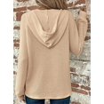 thumbnail image 2 of Mengpipi Women's Tops Fall Spring Long Sleeve V-Neck Waffle Knit Hooded Button Front Loose Casual Cardigan S-2XL, 2 of 9