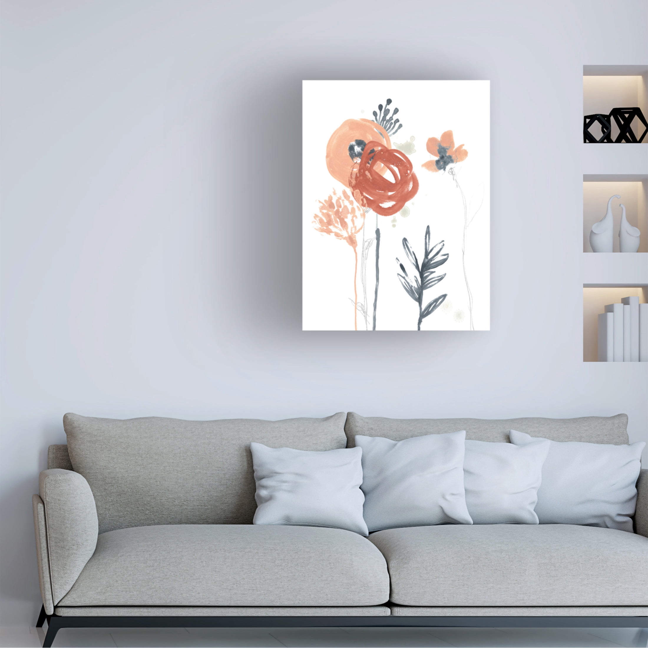 Canvas Wall Art - June Erica Vess 'Blush and Navy Floral I' Wall Art for Living Room, Bedroom, or Office Décor by Trademark Fine Art - 35 x 47 Inches