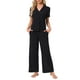 thumbnail image 2 of Conjunto de lounge para mujeres INSPIRE CHIC, conjunto de pijama de punto sólido, manga corta, pantalones largos, 2XL, negro, 2 of 6