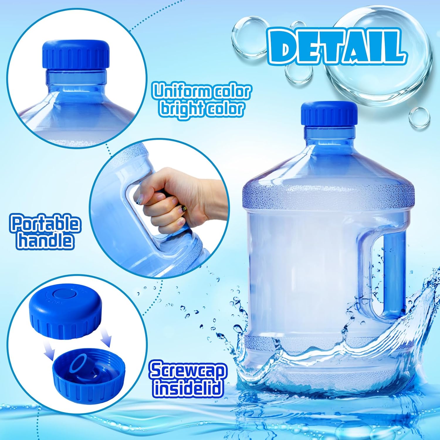 2 Pieces Round Plastic Water Jug,1 Gallon Water Bottle with Handle and Screw Cap,Large Reusable Leak Proof Bottle for Camping,Outdoor Travel,Gym