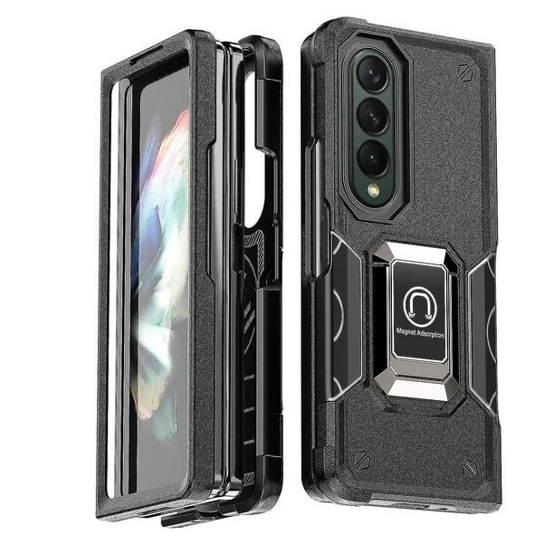 Funda Super Case para Samsung Z Fold 4, compatible con soporte magnético para coche, protección total de 360°, soporte de anillo