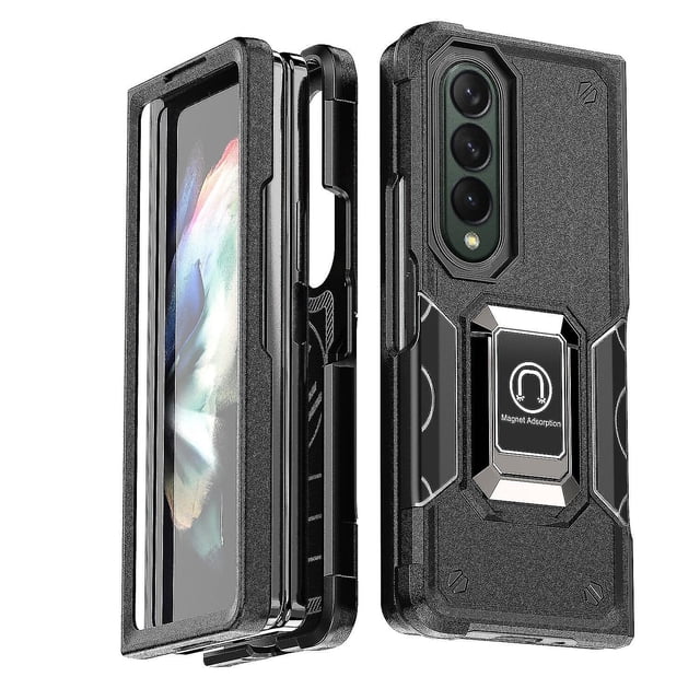 Funda Super Case para Samsung Z Fold 4, compatible con soporte magnético para coche, protección total de 360°, soporte de anillo