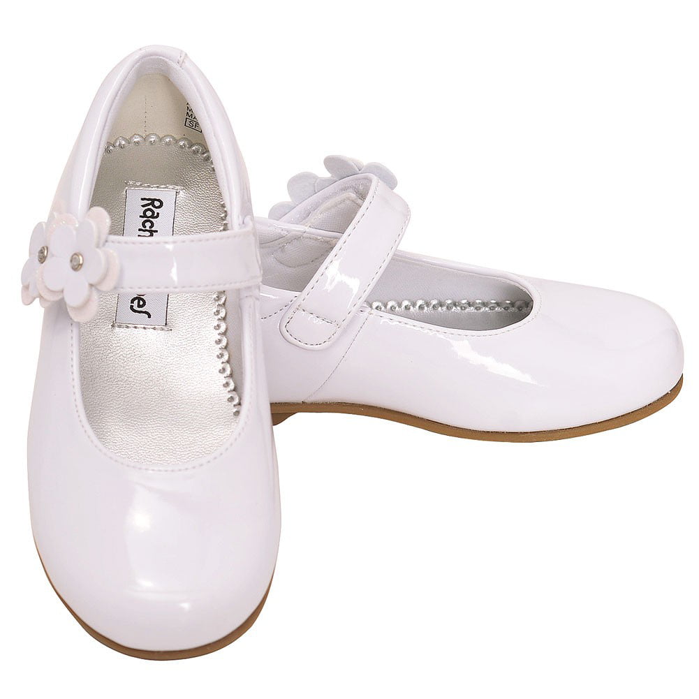 Rachel Shoes Little Girls White Patent Flower Mary Jane Shoes 7 