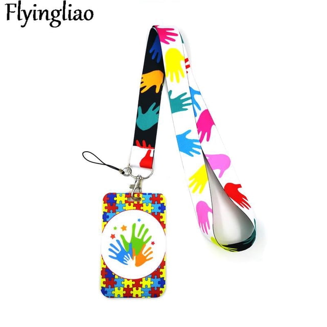 Autism pattern Key lanyard Car KeyChain ID Card Pass Gym Mobile Phone Badge Kids Key Ring Holder Jewelry Decorations Card Holder 2