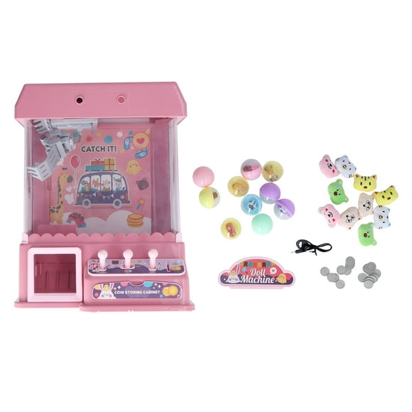 Mini Doll Claw Machine, Music Easy Open 20 Coins Interactive Doll Grabber Game Machine 10 Eggshell  For Home Play Blue,Pink