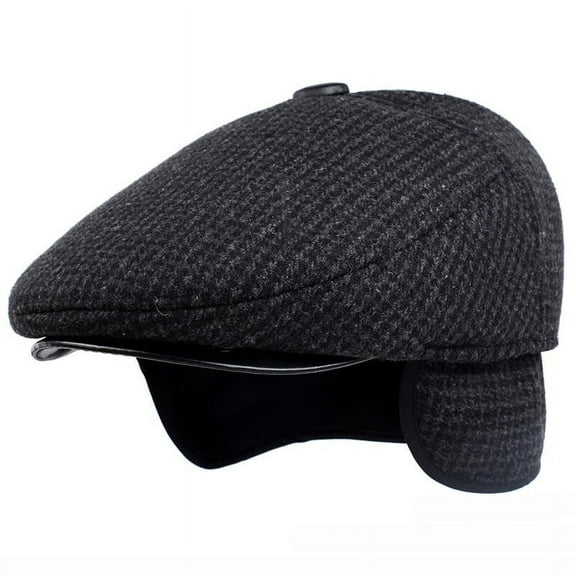SikaFu Classic Man Cap Autumn Winter Hat with Ear Flap Elder Man Male Dad Hat Warm Newsboy Ivy Flat Cap Wool Blend Men Beret Cap