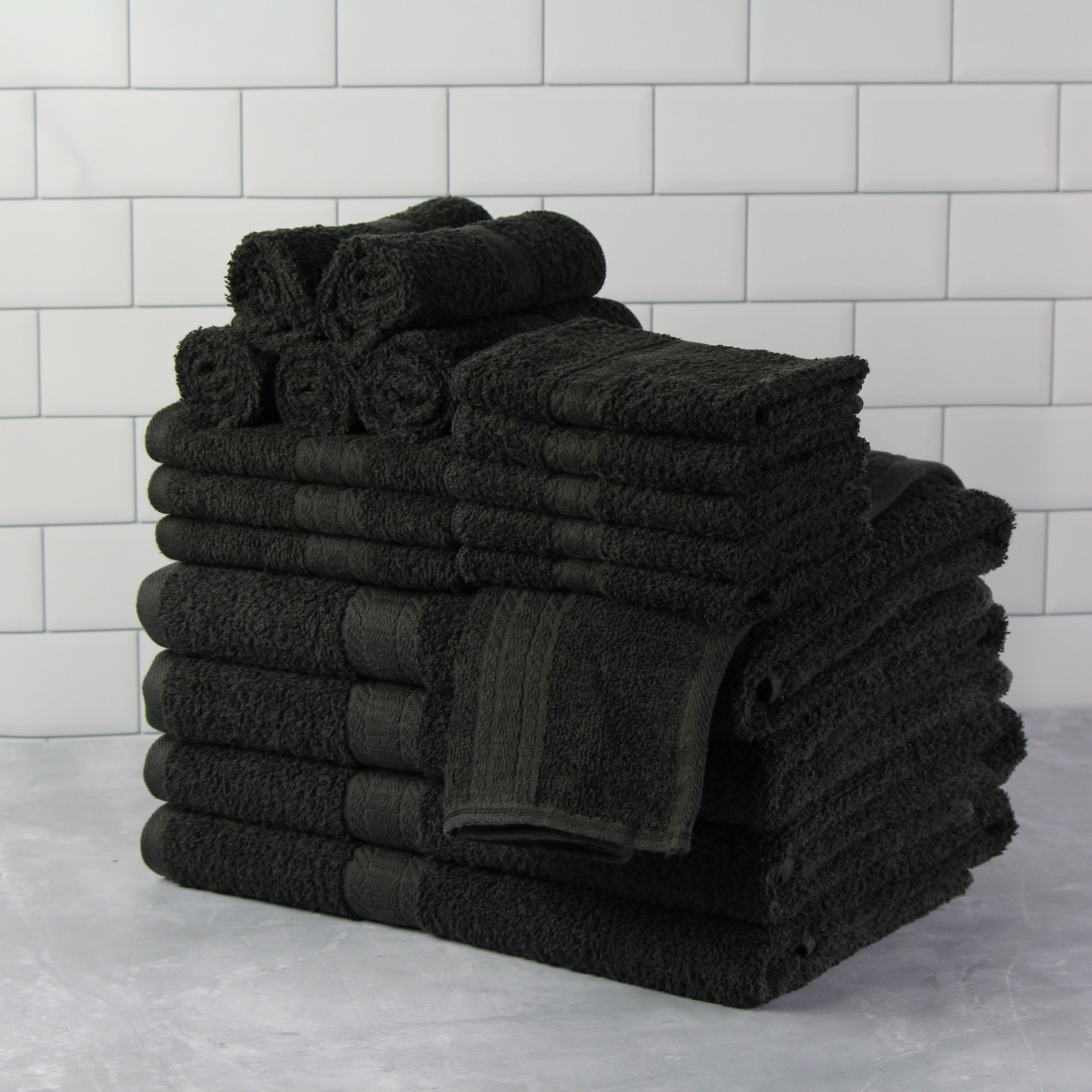 Mainstays 18-Piece 100% Cotton Towel Set, Black photo 4