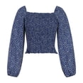 thumbnail image 4 of Chiffon Long Sleeve Tops for Women Stretch Square Neck Top Shirred Blouse Tops Square Neck Top Ruffle Hem Cropped Top, 4 of 6