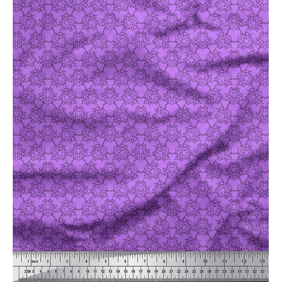 Soimoi Purple Cotton Voile Fabric Artistic Leaves Printed Fabric 1 Yard 42 Inch Wide