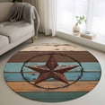 thumbnail image 2 of Texas Star Large Area Rugs for Bedroom Living Room, Soft Non Slip Carpet Bedside Rug, Teal Brown Farmhouse Wooden Country Round Floor Cover Kitchen Accent Rug 4' for Dining Room/Office, 2 of 9