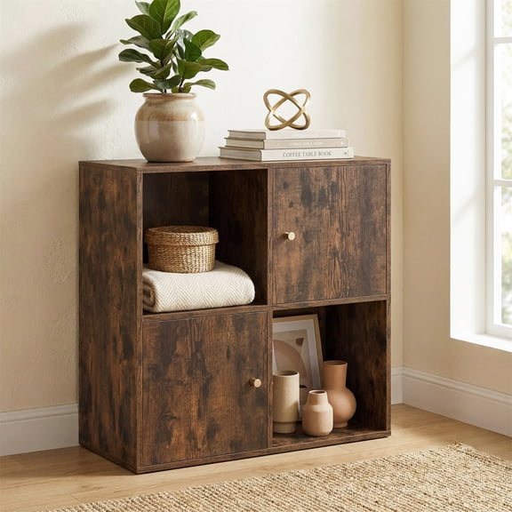 Giantex cube Bookcase, Wooden Bookshelf w/4-cube, Display Compartment Cabinet forBedroom, Living Room, Brown