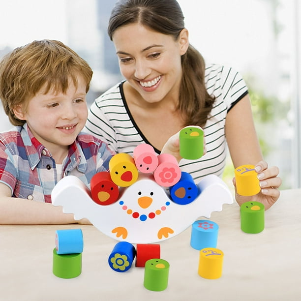 XWSHYW Juguetes para Niños Bloques de Equilibrio de Madera Base de Pájaro Torre Cilíndrica Juguetes para Niños Pequeños Bloque de Color Educación Temprana para Niños y Niñas de 1 2 3 Años