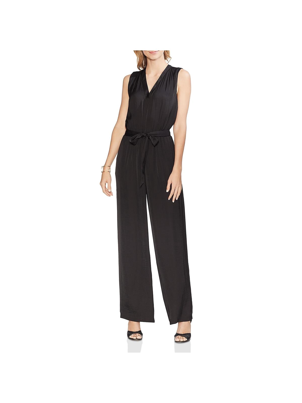 Vince Camuto Womens Rumple V Neck Satin Trim Jumpsuit Black XL Vince Camuto Womens Rumple V Neck Satin Trim Jumpsuit Black XL