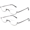 thumbnail image 2 of 2 Pairs Half Rim Moon Shape Metal Frame Spring Hinge Reading Glasses for Men for Women, Reading Glasses + 2.00, 2 of 3