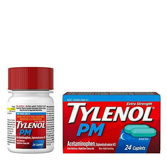 Tylenol PM Extra Strength Pain Reliever and Sleep Aid Caplets, 24 ea, 2 Pack