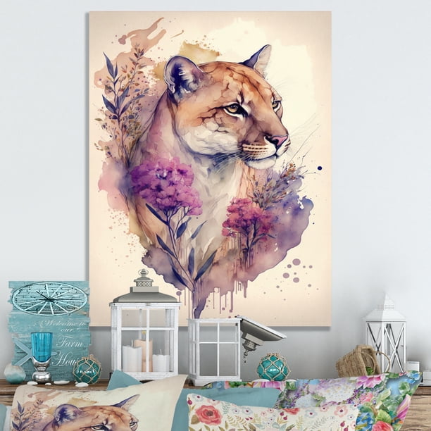 PUMAコラボ ポスター 額装品 W杯 アートインテリア Designart Cute Puma Floral Art VI Canvas Wall Art - Walmart