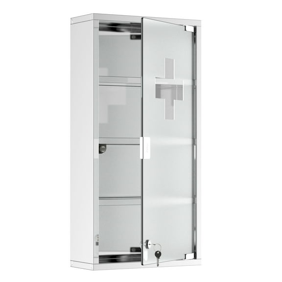 kleankin Lockable Medicine Cabinet, Wall Mounted - Stainless Steel, 4 Shelves, Silver, 12x24", with Keys - Bathroom & First Aid Storage