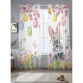 thumbnail image 2 of Easter Bunny Sheer Curtains 108 Inch Length 2 Panels Set Window Treatments, Colorful Easter Eggs Spring Pink Peach Flowers Rod Pocket Semi Curtains for Living Room/Bedroom/Kitchen, 104"W x 108"L, 2 of 7