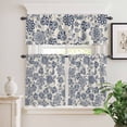 thumbnail image 2 of 3 Piece Kitchen Curtains and Valances Set Navy Blue Flowers Cafe Curtains 36 Inch Length Retro Ethnic Floral Pastoral Art Valance & Tier Curtain for Living Room Bedroom Small Window 54"x18"+27"x36"*2, 2 of 6