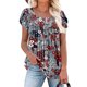 thumbnail image 1 of Fiudx Liquidación de Ahorros de Verano Camiseta Holgada de Manga Corta Plisada Estampada para Mujer, 1 of 5