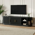 thumbnail image 2 of Atumcto Farmhouse TV Stand with Sliding Door for TVs up to 75", Fluted Media Console with Adjustable Storage and Golden Handle - Rustic Wooden TV Cabinet with Cable Management - Black, 2 of 11