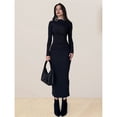 thumbnail image 4 of Vestido Ajustado de Otoño para Mujer, de Larga, con Cuello Redondo Fruncido y Corte Entallado, Vestido de Cóctel para Fiesta Negro L, 4 of 10