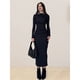 thumbnail image 4 of Vestido Ajustado de Otoño para Mujer, de Larga, con Cuello Redondo Fruncido y Corte Entallado, Vestido de Cóctel para Fiesta Negro M, 4 of 10
