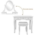 thumbnail image 5 of White Vanity Set with 360° Rotation Mirror, SESSLIFE Wood Makeup Set for Bedroom, Dressing Table with Stool and 5 Drawers, Detachable Tabletop, Makeup Desk and Stool for Girl and Woman, 5 of 11