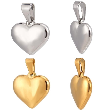 10Pcs Stainless Steel Heart Charms Silver Golden Color 3D Love Heart Charm Pendants with Loop