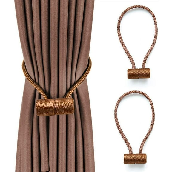 Magnetic Curtain Tiebacks, 2 Pack Decorative Curtain Holdbacks, 16 Inch Long Decorative Rope Holdback Holder Simple Modern Tie Backs Holders for Small Thin or Sheer Window Drapries (Light Brown)