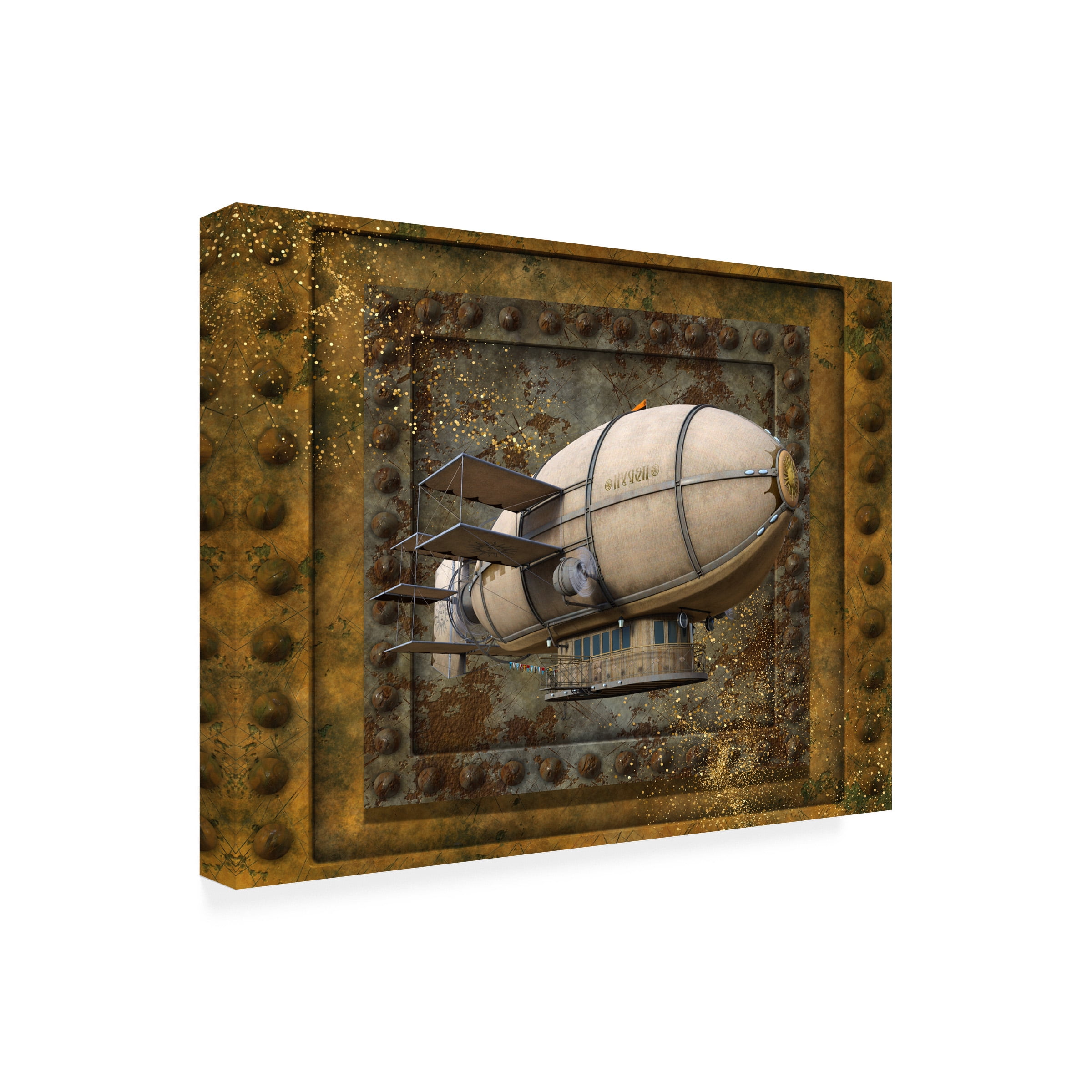 Canvas Wall Art - Tina Mitchell 'Steampunk Zeppelin Blimp' Wall Art for Living Room, Bedroom, or Office DÃ©cor by Trademark Fine Art - 19 x 19 Inches