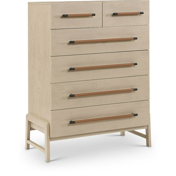 Meridian Furniture Kaya Natural Chest with vegan Leather Upholstered Handles