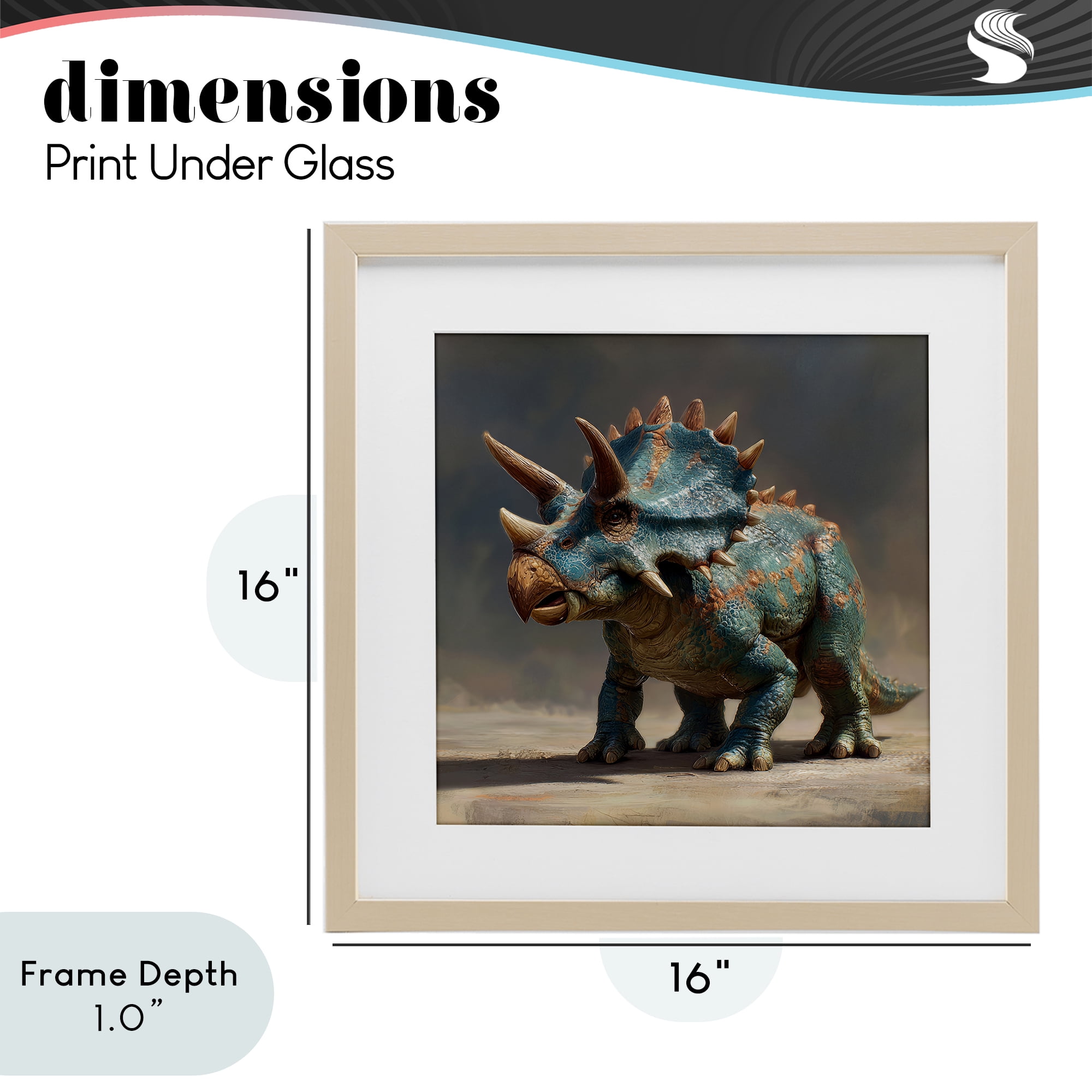 Stupell Industries Horned Triceratops at Sunrise Birch Framed Print Under Glass, design by Wumples