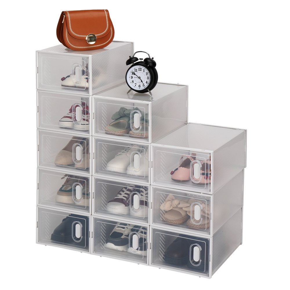 IVV 12 Pack Shoe Storage Box, Clear Plastic Stackable Shoe Organizer ...